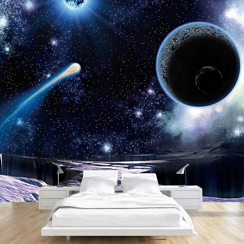 3D Visual outer Space Mural Wallpaper for Meeting Room Decoration, Blue and Purple, Custom-Printed