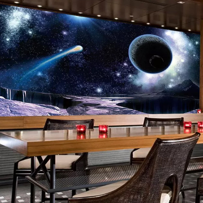 3D Visual outer Space Mural Wallpaper for Meeting Room Decoration, Blue and Purple, Custom-Printed