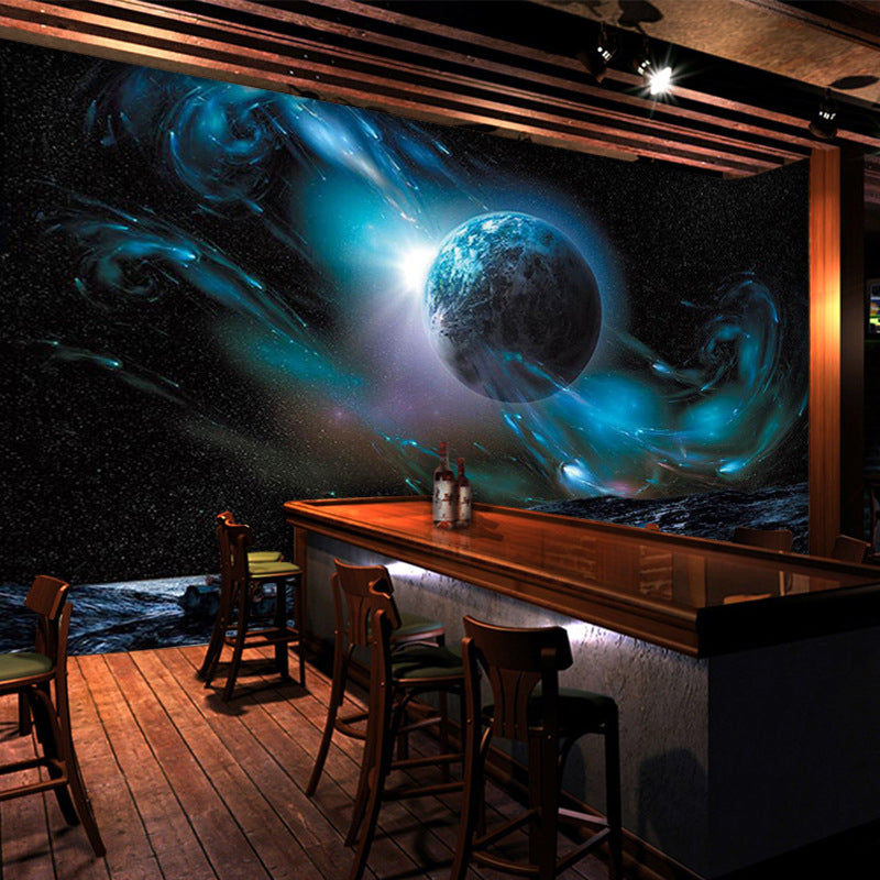 Original Outer Space Wall Art in Blue and Black Living Room Wall Mural, Personalized Size Available
