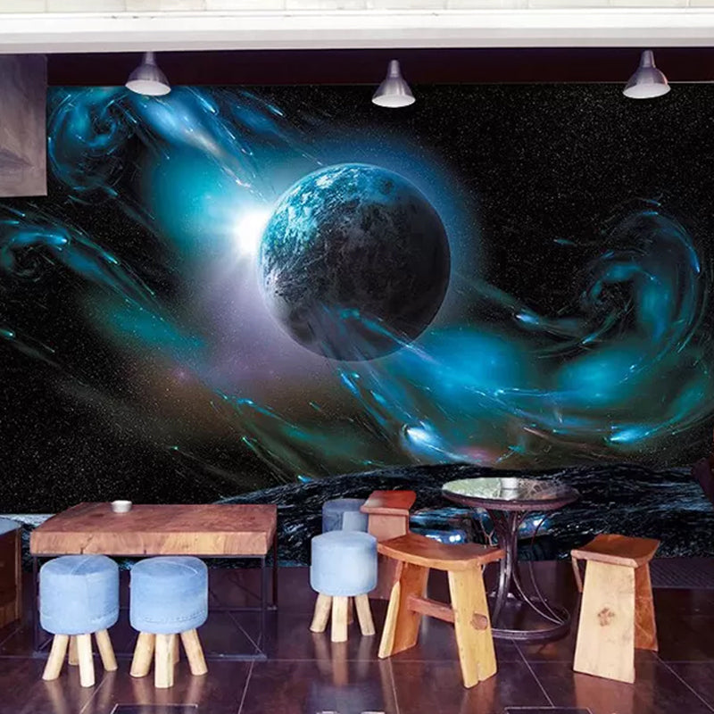 Original Outer Space Wall Art in Blue and Black Living Room Wall Mural, Personalized Size Available