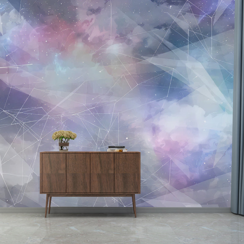 Big Deep Space Mural Wallpaper for Ceiling Decoration 3D Effect Wall Art in Pink and Purple, Stain-Resistant