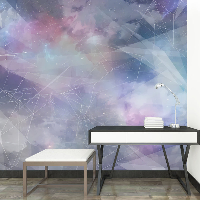 Big Deep Space Mural Wallpaper for Ceiling Decoration 3D Effect Wall Art in Pink and Purple, Stain-Resistant