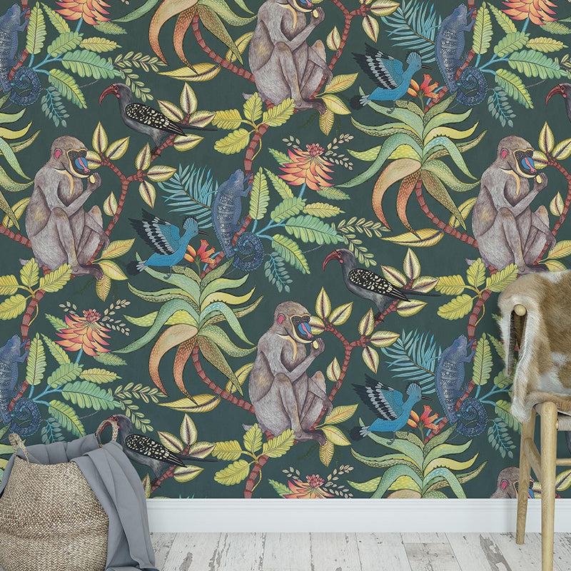 Fresh Jungle and Animal Mural Wallpaper for Accent Wall, Natural Color, Made to Measure