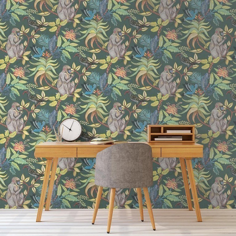 Fresh Jungle and Animal Mural Wallpaper for Accent Wall, Natural Color, Made to Measure