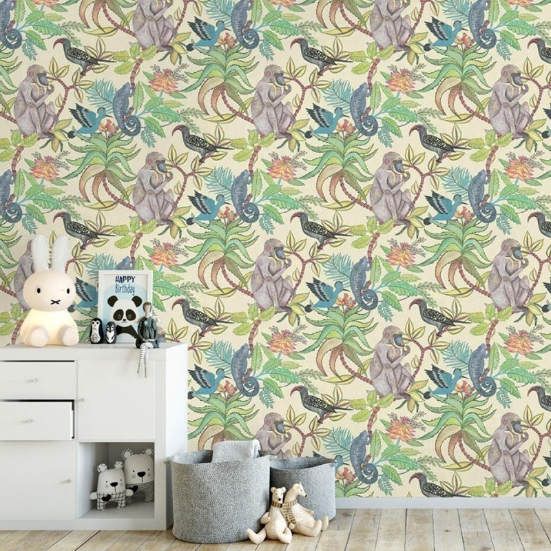 Fresh Jungle and Animal Mural Wallpaper for Accent Wall, Natural Color, Made to Measure