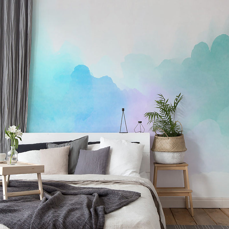 Enormous Cloud Wall Art for Children Misty Sky Wall Mural in Pink and Blue, Water-Resistant