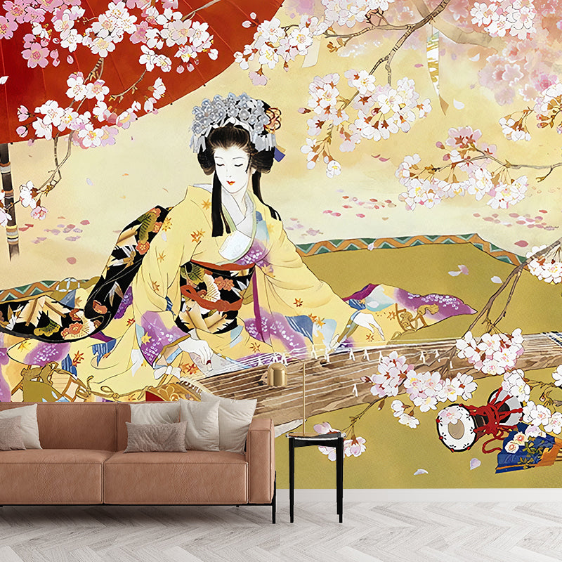 Stain-Resistant Elegant Beauty Mural Wallpaper Personalized Size Asia Inspired Wall Art for Living Room