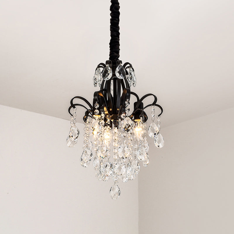 Zwarte afwerking Candelabra Hangende kroonluchter Modernistische 3 koppen Crystal Drop Pendulum Light