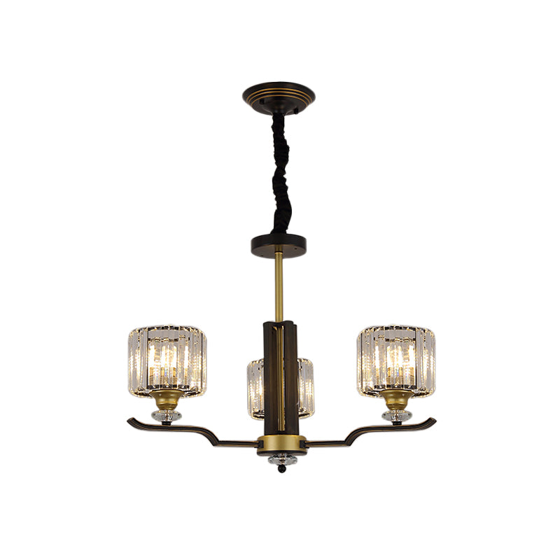 Crystal Block Cilinder Hanging Lighting Post Modern 3/6 Heads Black en Gold Pendant Chandelier