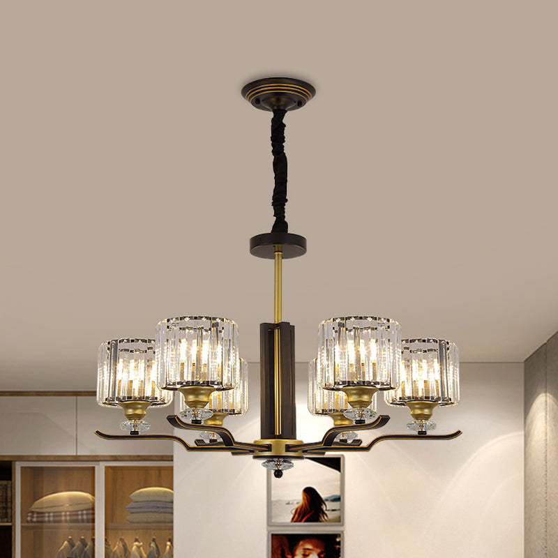 Crystal Block Cilinder Hanging Lighting Post Modern 3/6 Heads Black en Gold Pendant Chandelier