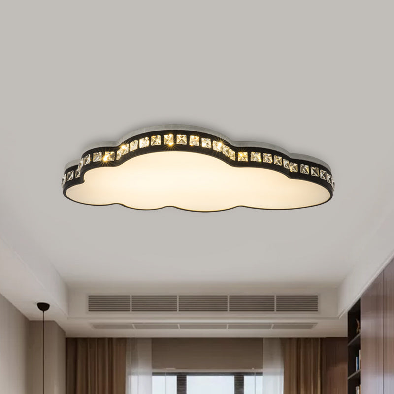 Cloud Shape Flush Light Fixture Minimalist Faceted Crystal LED Bedroom Flush Mount in Black