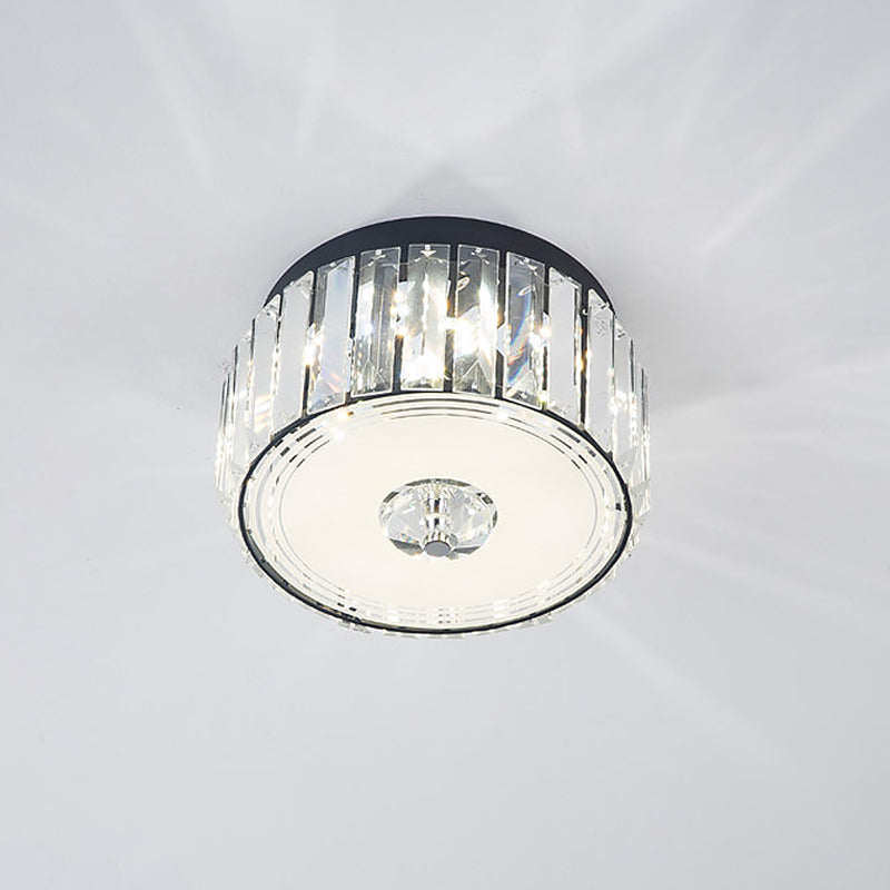 Simple Style Cylinder Ceiling Flush Mount Clear Rectangle-Cut Crystal LED Balcony Flush Lighting