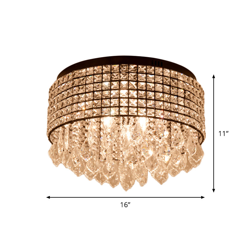 Black Drum Flushmount Lampada Moderna 5 Teste Crystal Embedded Flush Massimale Light Fixture con Droplet