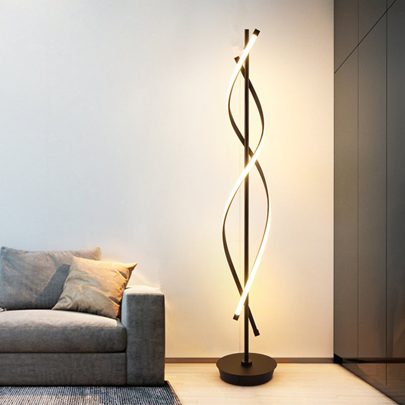 Black Twist Standing Lamp Simple LED Metallic Reading Floor éclairage en lumière chaude / blanche