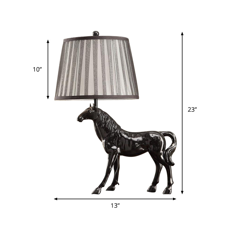 1 Light Tapered Table Light Antiqued White Fabric Desk Lamp with Animal Base