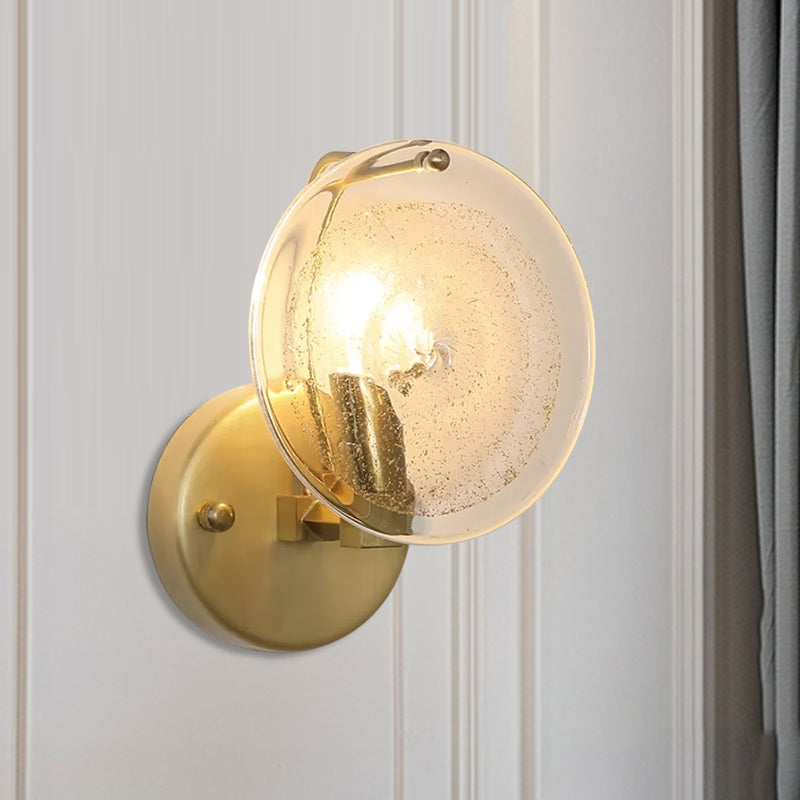 Metal Round Sconce Lamp Postmodern 1 Light Wall Mounted Light Fixture in Gold with Clear Glass Shade
