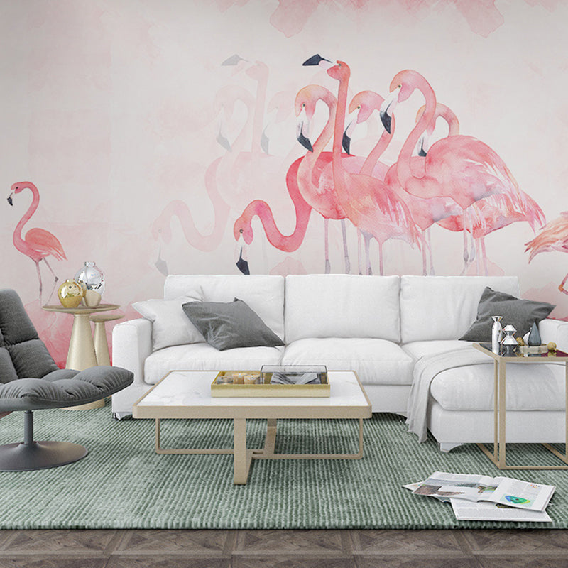Extra Large Mural Wallpaper Nordic Novelty Flamingo Wall Art in Pastel Pink
