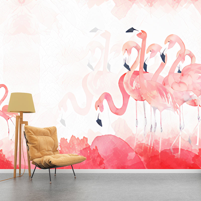 Extra Large Mural Wallpaper Nordic Novelty Flamingo Wall Art in Pastel Pink