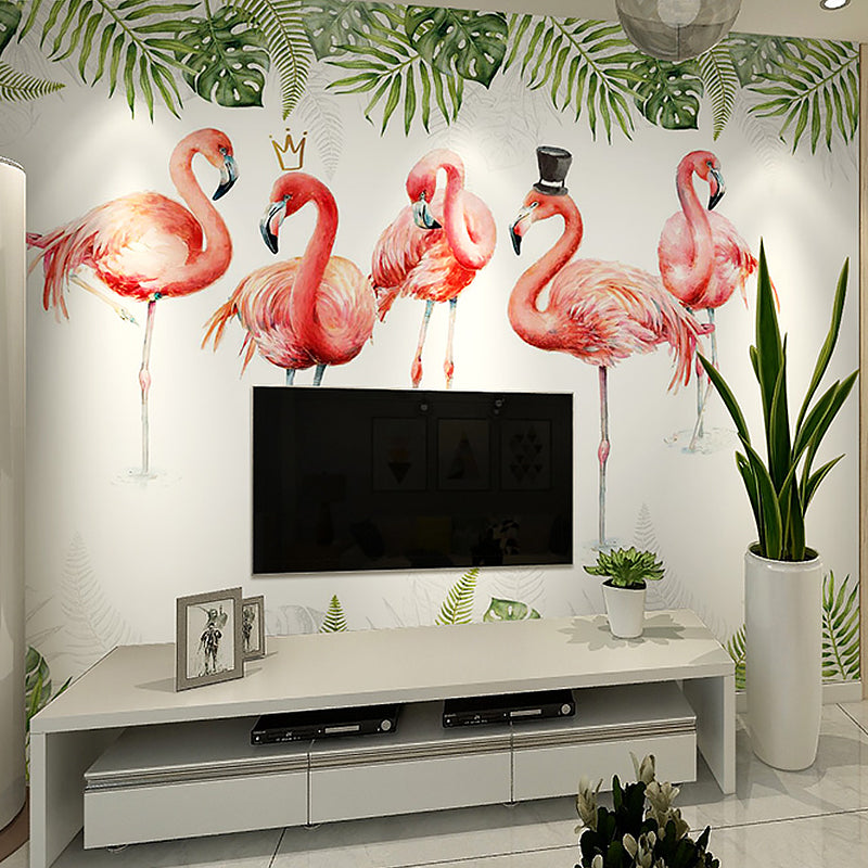 Illustration Style Flamingo Large Mural for Living Room and Gallery, Customized Size Available