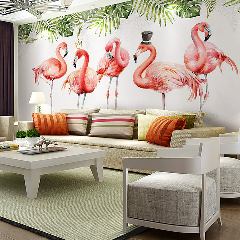 Illustration Style Flamingo Large Mural for Living Room and Gallery, Customized Size Available