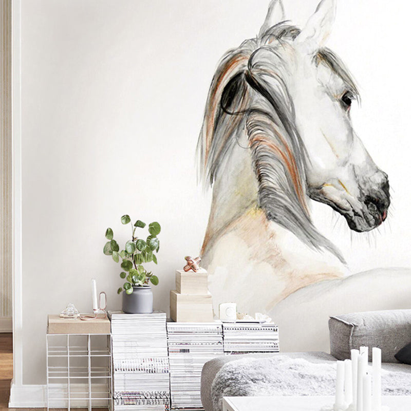 Chinese Wall Mural for Guest Room, Horse in Grey and Brown, Personalized Size Available