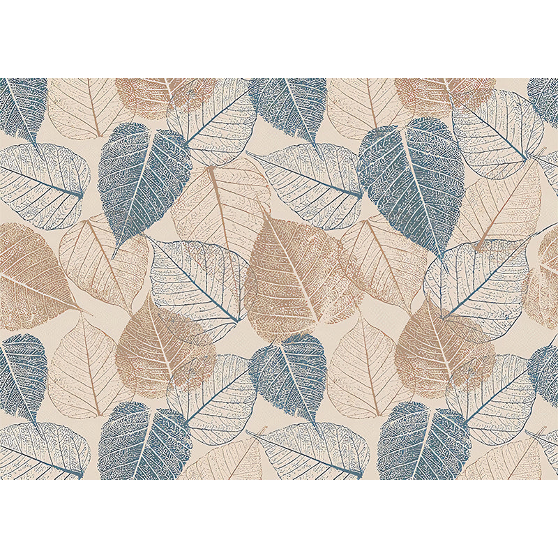 American Blue and Brown Mural with Autumn Leaf Design for Living Room and Gallery, Non-Woven Material