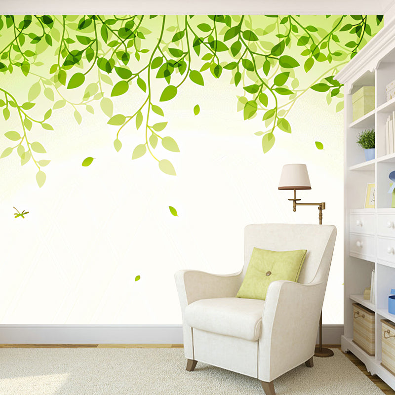 Giant Fresh Mural Wall Decor Pastel Green Tiny Leaf Wall Mural, Made to Measure