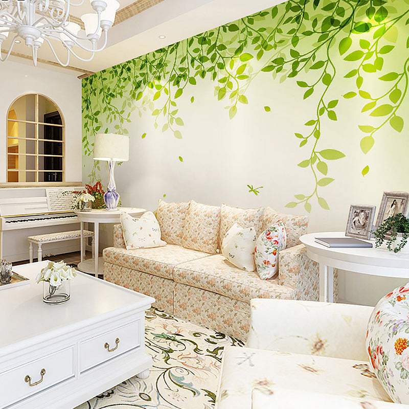 Giant Fresh Mural Wall Decor Pastel Green Tiny Leaf Wall Mural, Made to Measure