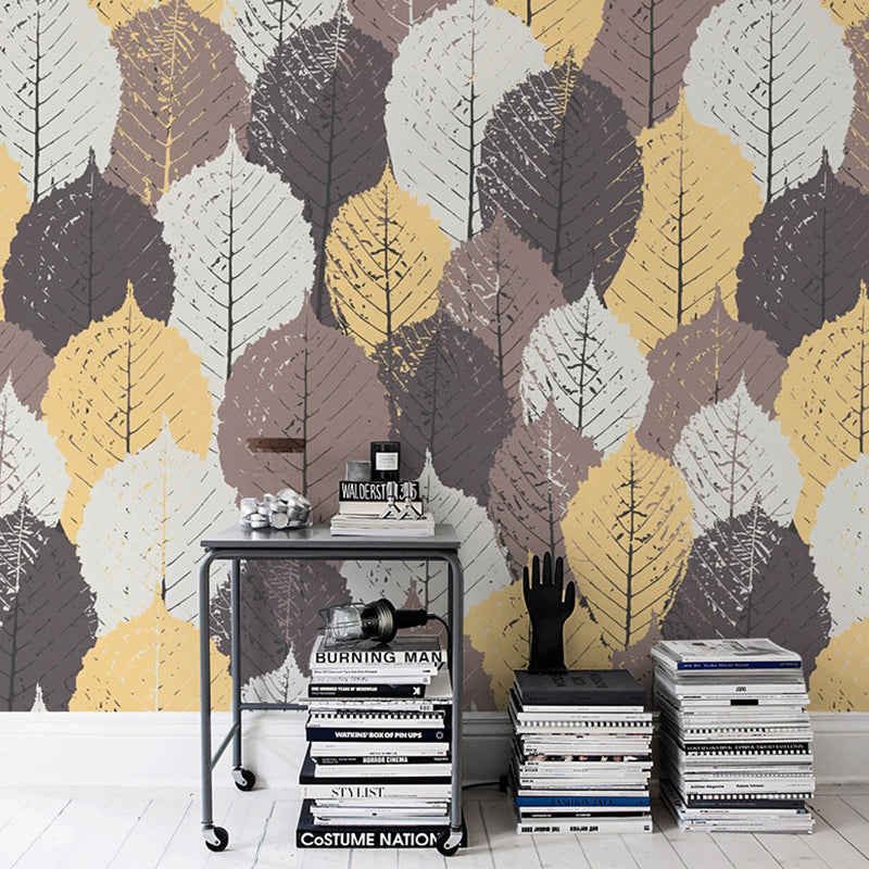 Minimalist Yellow Autumn Leaf Mural Extra Large Living Room Wall Covering