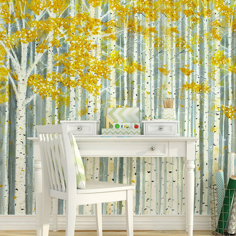 American Wall Art for Living Room, Yellow and Green Birch Tree, Personalized Size Available