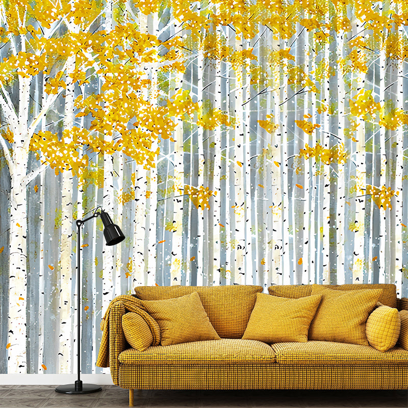 American Wall Art for Living Room, Yellow and Green Birch Tree, Personalized Size Available