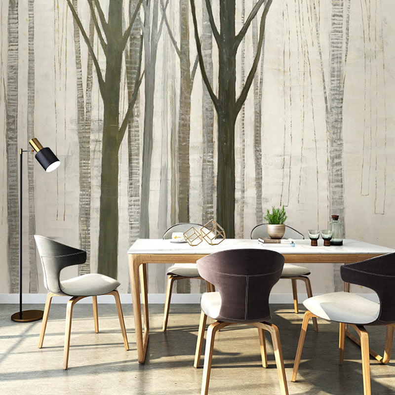 Giant Wall Mural Dark Green Tree Non-Woven Fabric Wall Covering for Decor, Custom-Made