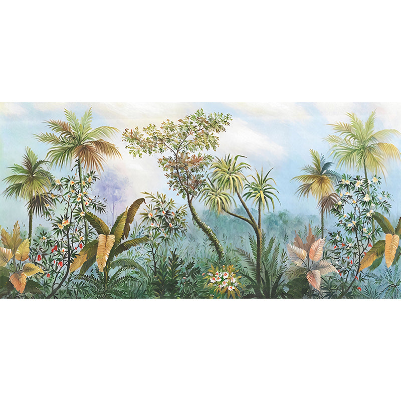 Green Jungle Wall Covering Stain-Resistant Mural Wallpaper for Living Room and Coffee Shop