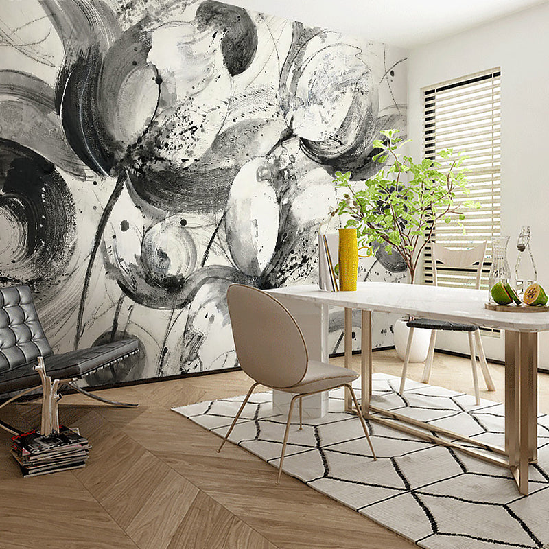 Stain-Resistant Non-Woven Mural Wallpaper Traditional Lotus Wall Art for Living Room