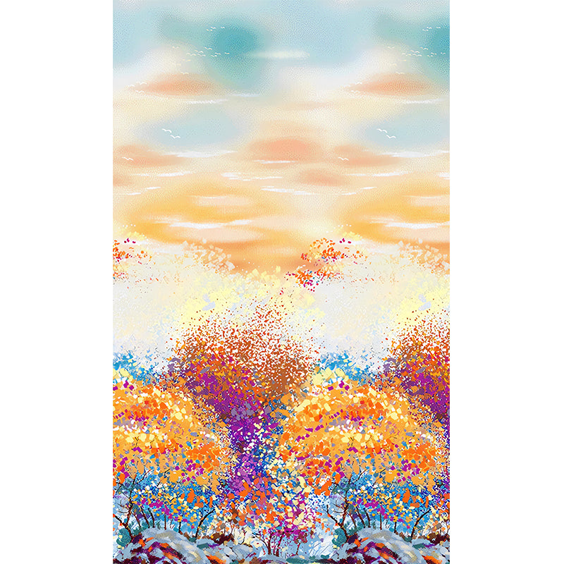 Contemporary Orange and Yellow Mural Extra Large Wall Art with Forest and Sky Pattern for Home Decoration