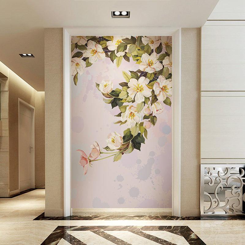 Elegant Wall Decor for Gallery, Pink and Green Camellia, Customized Size Available