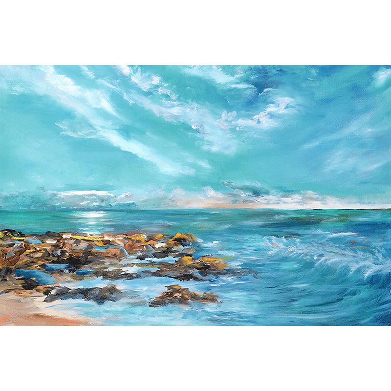 Contemporary Mural Wallpaper for Home Decoration, Sea Scene in Sky Blue, Personalized Size Available