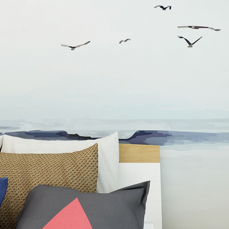 Seagull Wall Decor in Blue and White, Contemporary Mural Wallpaper for Guest Room