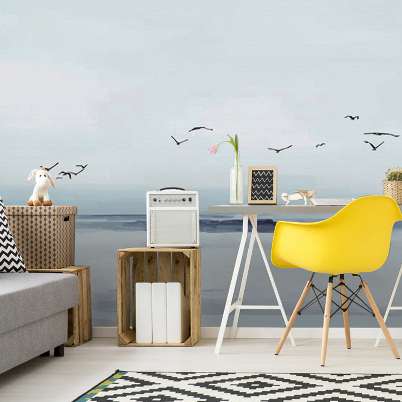 Seagull Wall Decor in Blue and White, Contemporary Mural Wallpaper for Guest Room