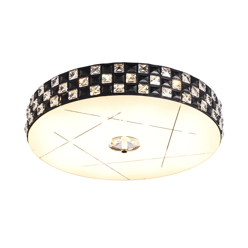 Crystal-Encrusted Round Ceiling Mounted Light Simple LED Black Flushmount Lamp for Bedroom