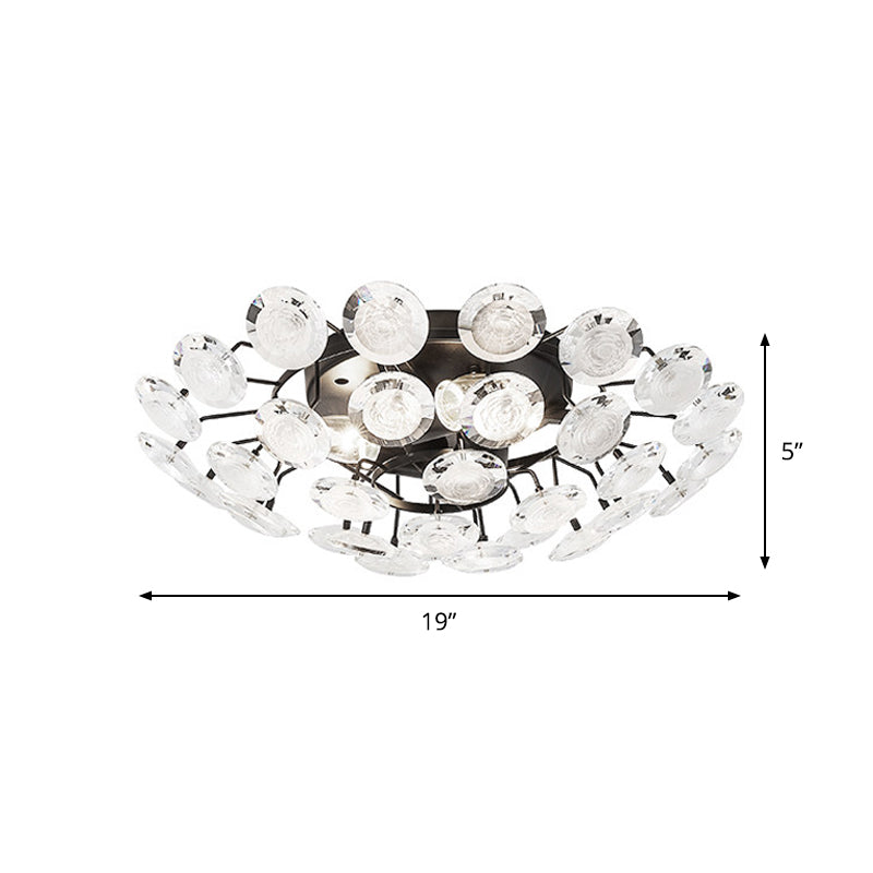Modernism Sputnik Semi Flush Lighting Crystal 4 Bulbs Dining Room Close to Ceiling Lamp in Black