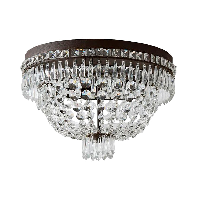 Dome Frame Clear Crystal Strand Flush Mount Modernism 3-Light Black Flush Ceiling Light Fixture