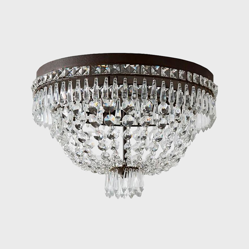 Dome Frame Clear Crystal Strand Flush Mount Modernism 3-Light Black Flush Ceiling Light Fixture
