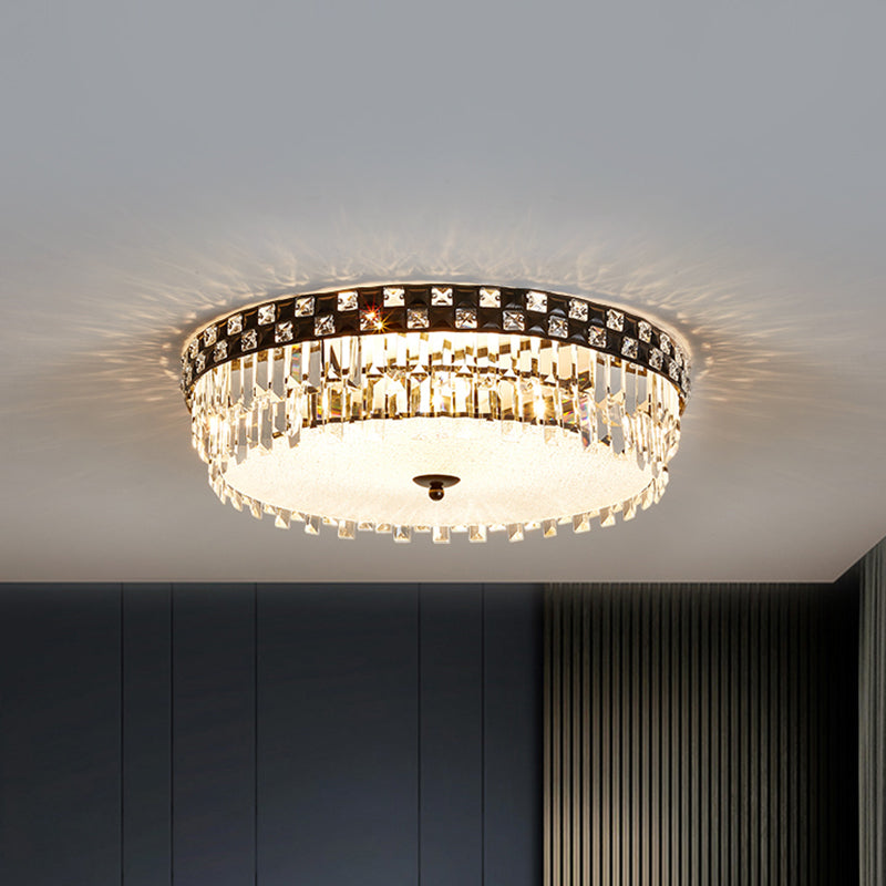 Black Round Ceiling Flush Modernism 5 Bulbs Clear Faceted Crystal Flush Mount Light Fixture