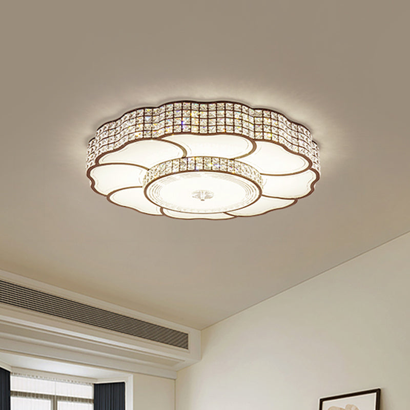 Flower Shape Bedroom Flush Mount Fixture Crystal Encrusted LED Contemporary Flush Lamp in Coffee