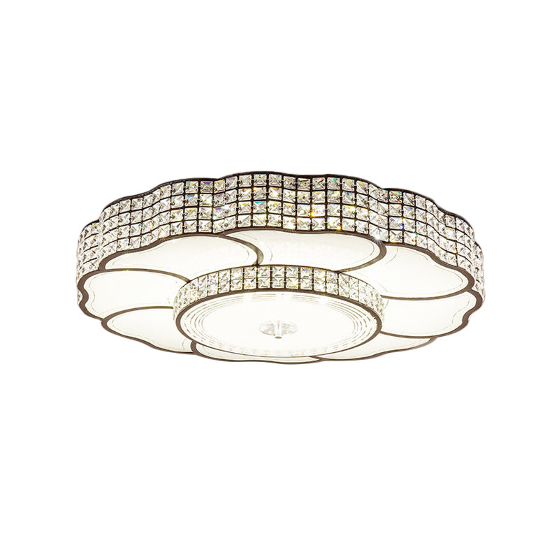 Flower Shape Bedroom Flush Mount Fixture Crystal Encrusted LED Contemporary Flush Lamp in Coffee
