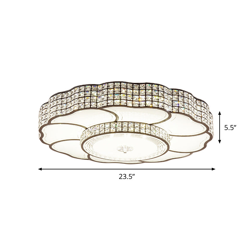 Flower Shape Bedroom Flush Mount Fixture Crystal Encrusted LED Contemporary Flush Lamp in Coffee