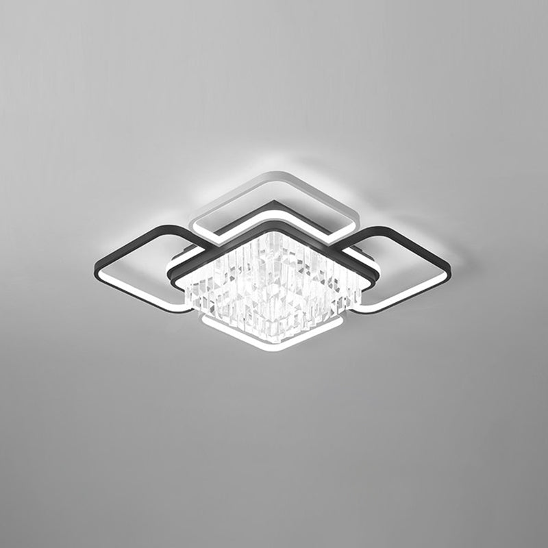 Plafond carré/rectangulaire encastré moderniste prismes en cristal LED noir-blanc plafonnier pour salon
