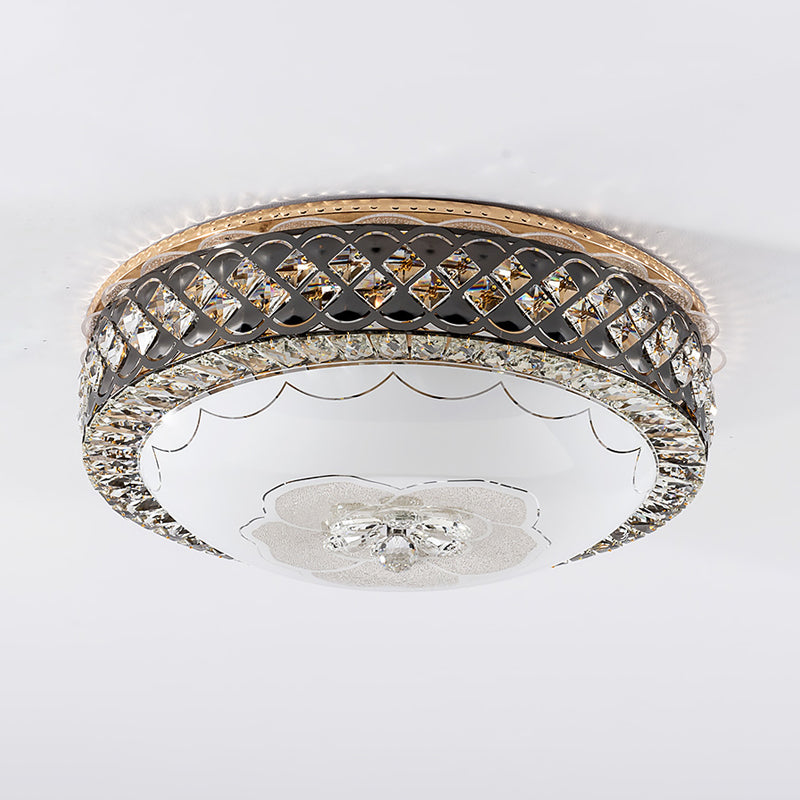 Beveled Crystal Domed Ceiling Mounted Fixture Modern LED Flush Lighting in Black for Bedroom