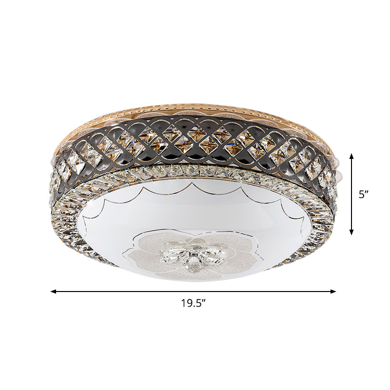 Beveled Crystal Domed Ceiling Mounted Fixture Modern LED Flush Lighting in Black for Bedroom